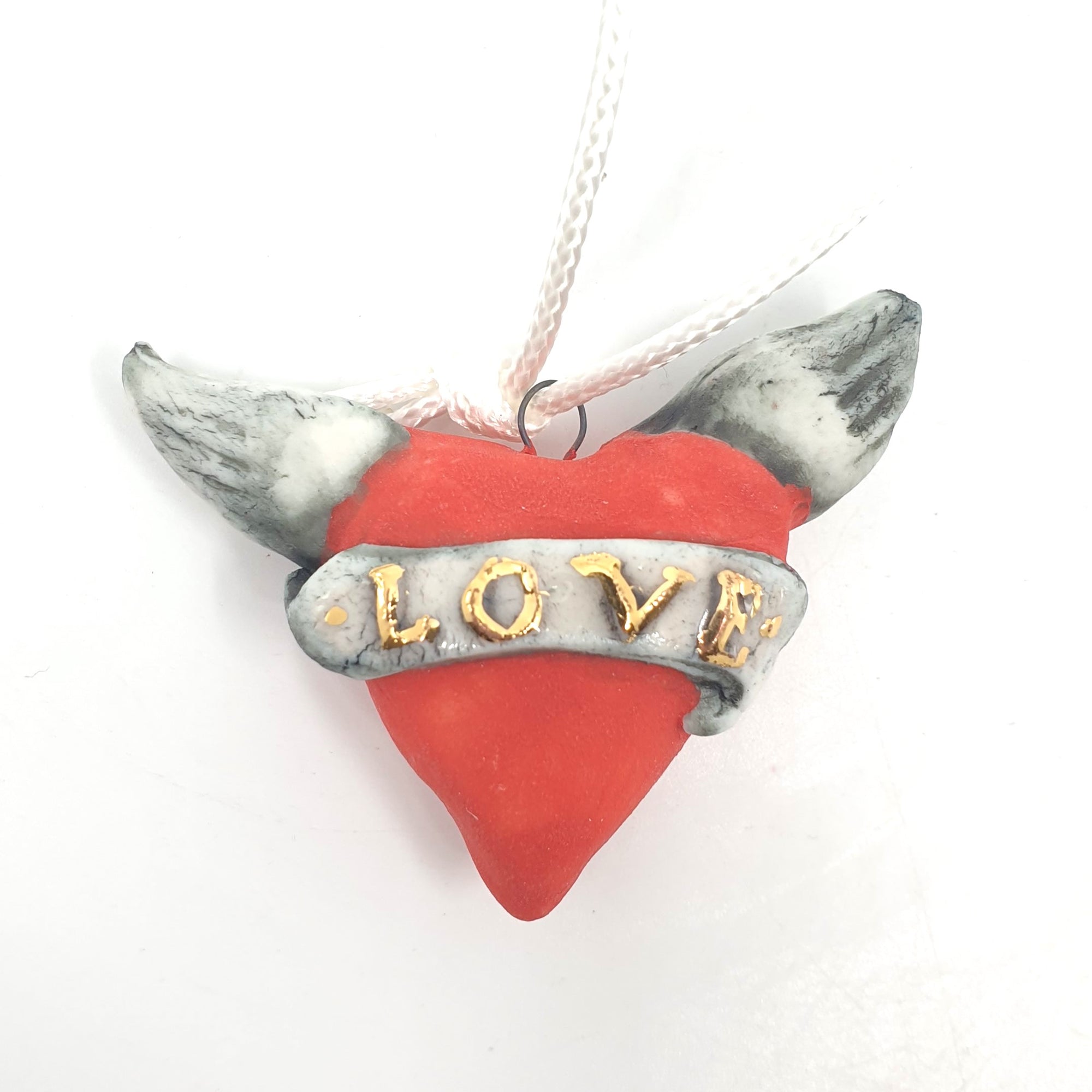 Red love heart with wings hanging ornament