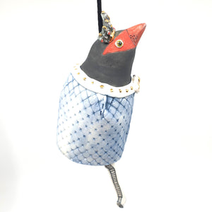 Ceramic finch king with blue robe (small)
