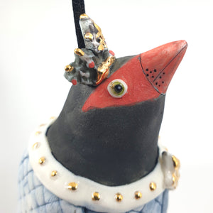 Ceramic finch king with blue robe (small)