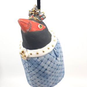 Ceramic finch king with blue robe (small)