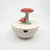 Porcelain sugar bowl with red finch and mushroom