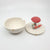 Porcelain sugar bowl with red finch and mushroom