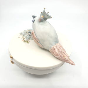 Porcelain sugar bowl with white bird and gold heart