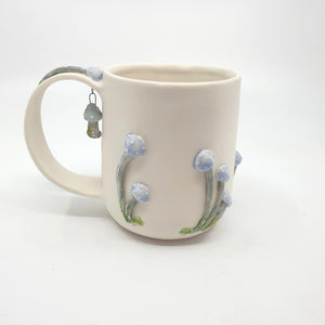 Porcelain fox mug with blue mushrooms (pastel)