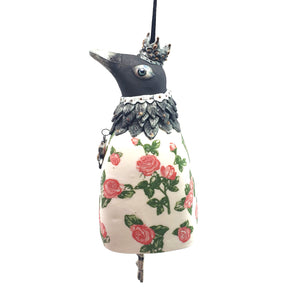 Bird bell with pink roses and copper accents
