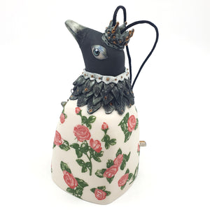 Bird bell with pink roses and copper accents