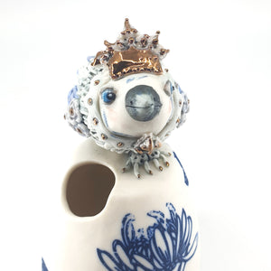 Baby Bird blue on floral vase
