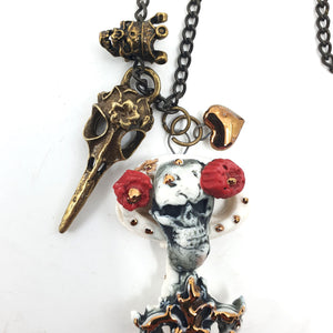 Key and skull necklace on antique bronze chain with copper accents