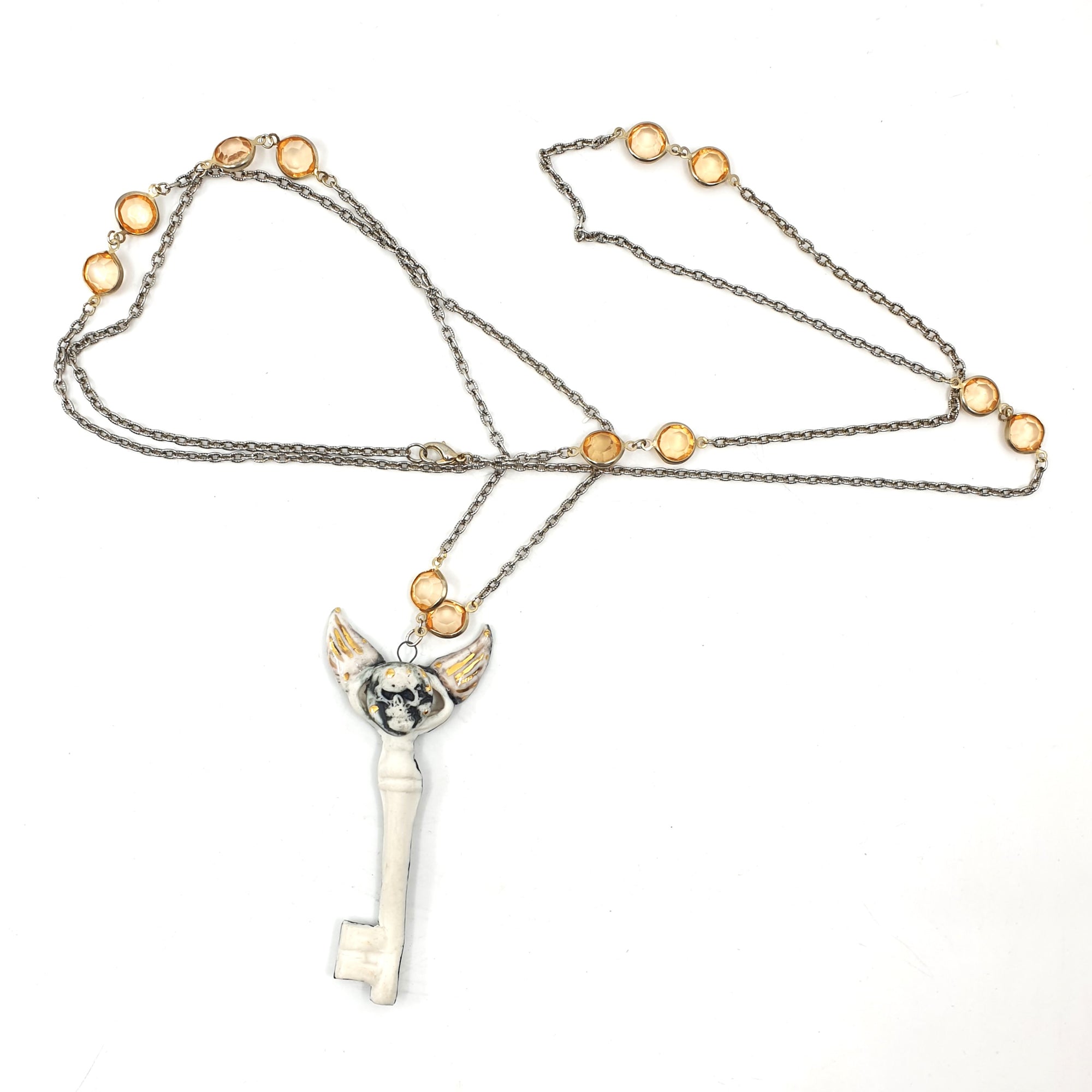Ceramic key with skull on vintage beads