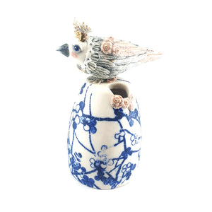 Baby Bird vase (pink bird and blue blossom)