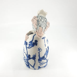 Baby Bird vase (pink bird and blue blossom)
