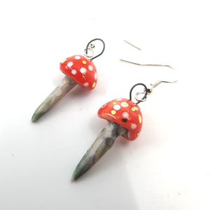 Gift packed mushroom earrings (red, white and gold)