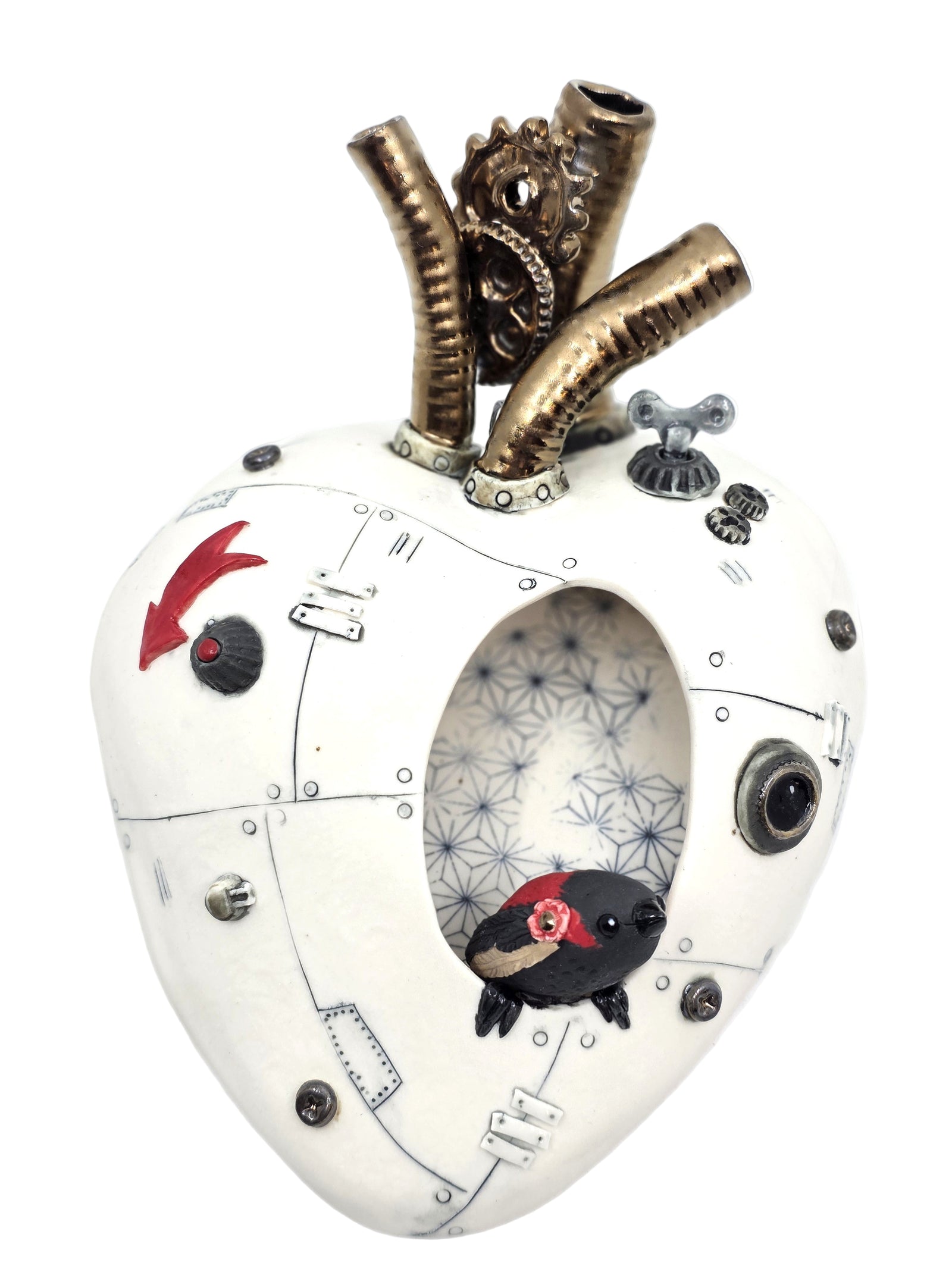 The hearts messenger (red and black finch)