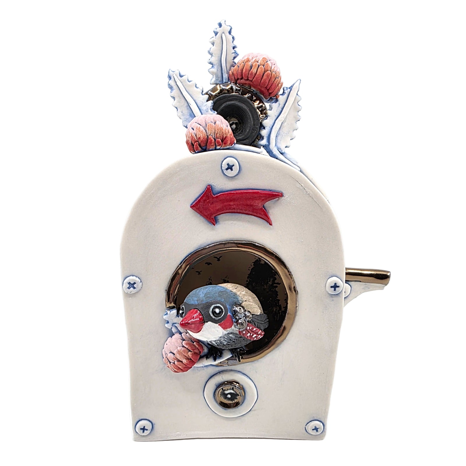 Nestwork (white with red and pink banksias)