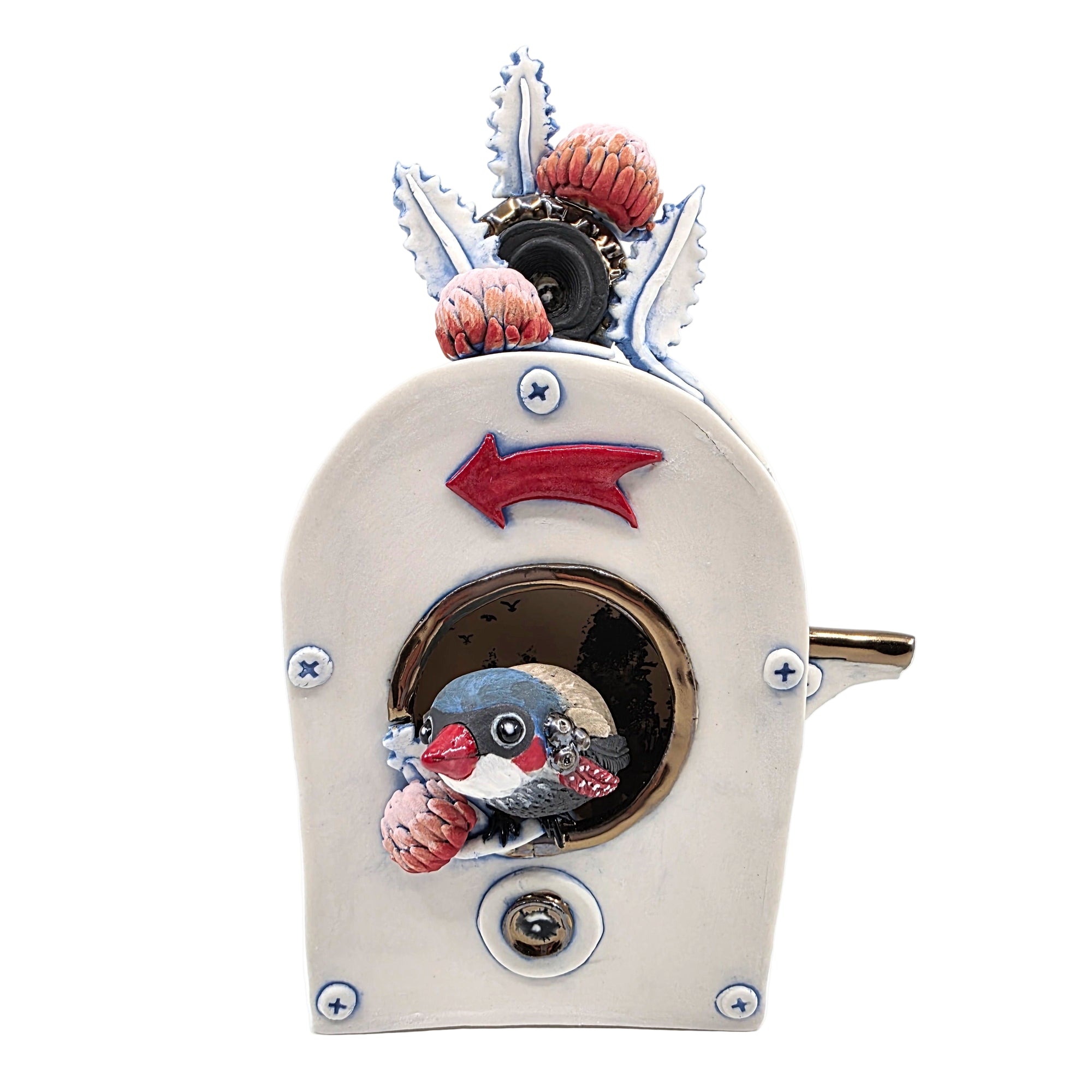 Nestwork (white with red and pink banksias) Exhibition preview only