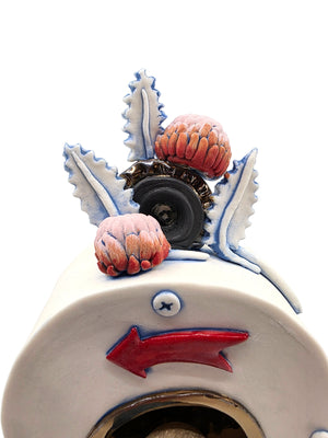 Nestwork (white with red and pink banksias) Exhibition preview only