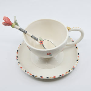 Mushroom teacup, crow plate and poppy spoon set ON SALE 50% OFF