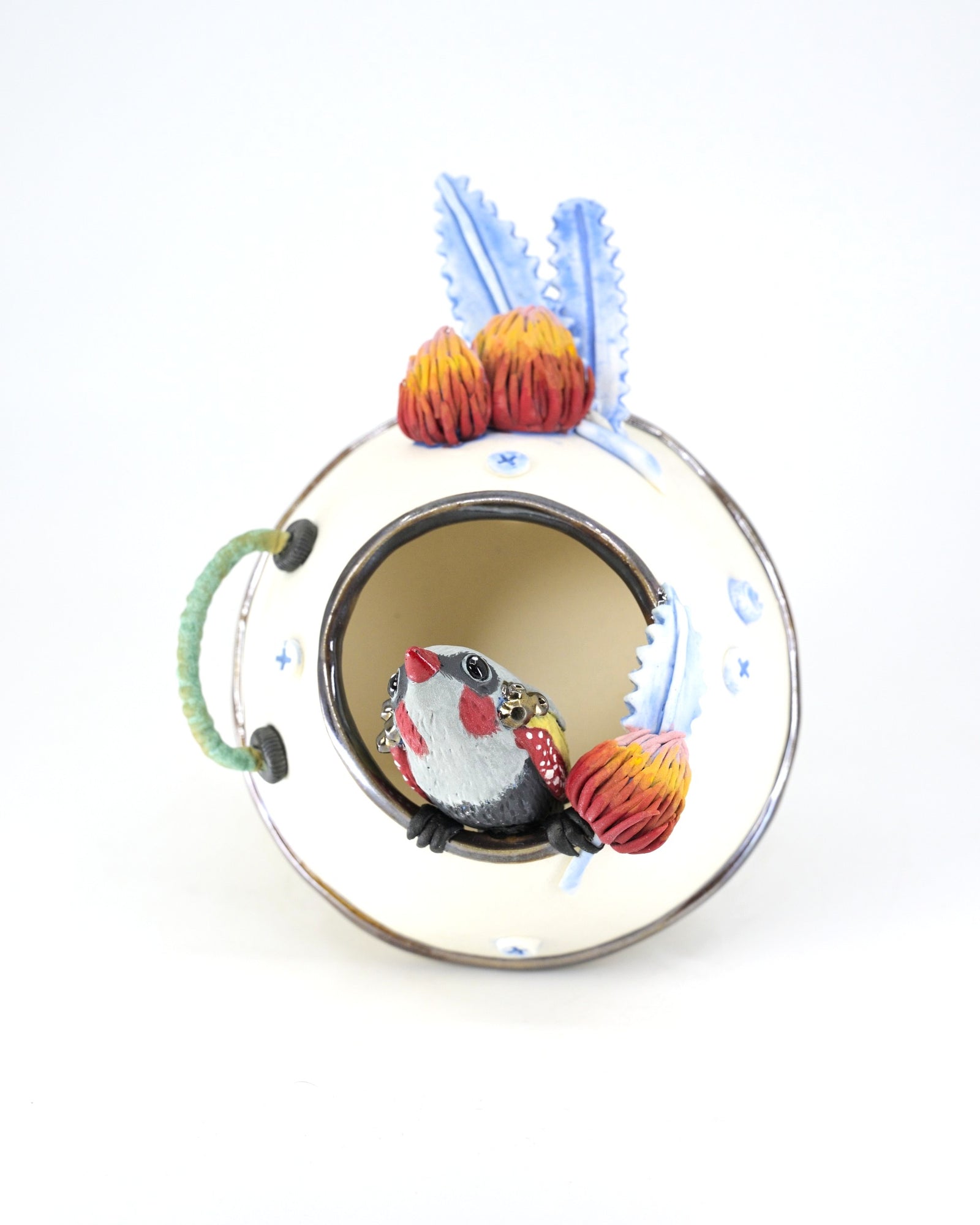 Bloom pod (with Banksias and firetail finch)