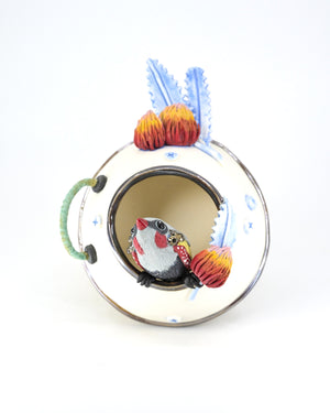 Bloom pod (with Banksias and firetail finch)